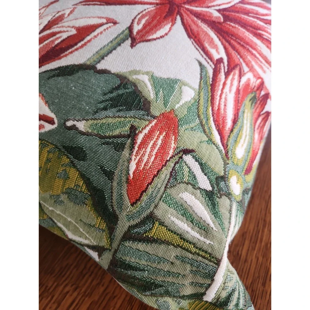 Jules Pansu WATER LILY  French Tapestry Pillow w/Insert~17x17 Red Green Tan Zip